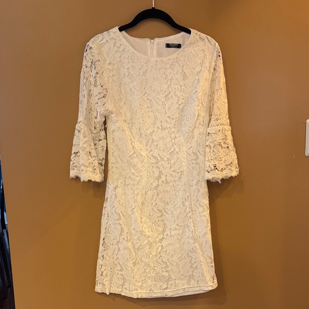 Zeagoo Lace Long Sleeve Dress in Cream